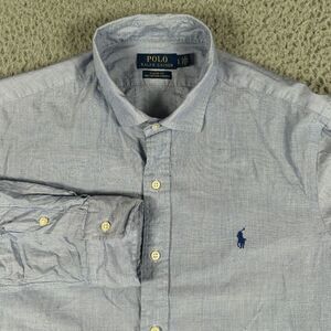 Polo Ralph Lauren Shirt Men's Large Blue Button Up Classic‎ Fit Cotton Stretch